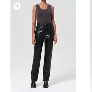 AGOLDE '90s Pinch Waist Straight Leg Leather Blend Pants Size 28 - Black
